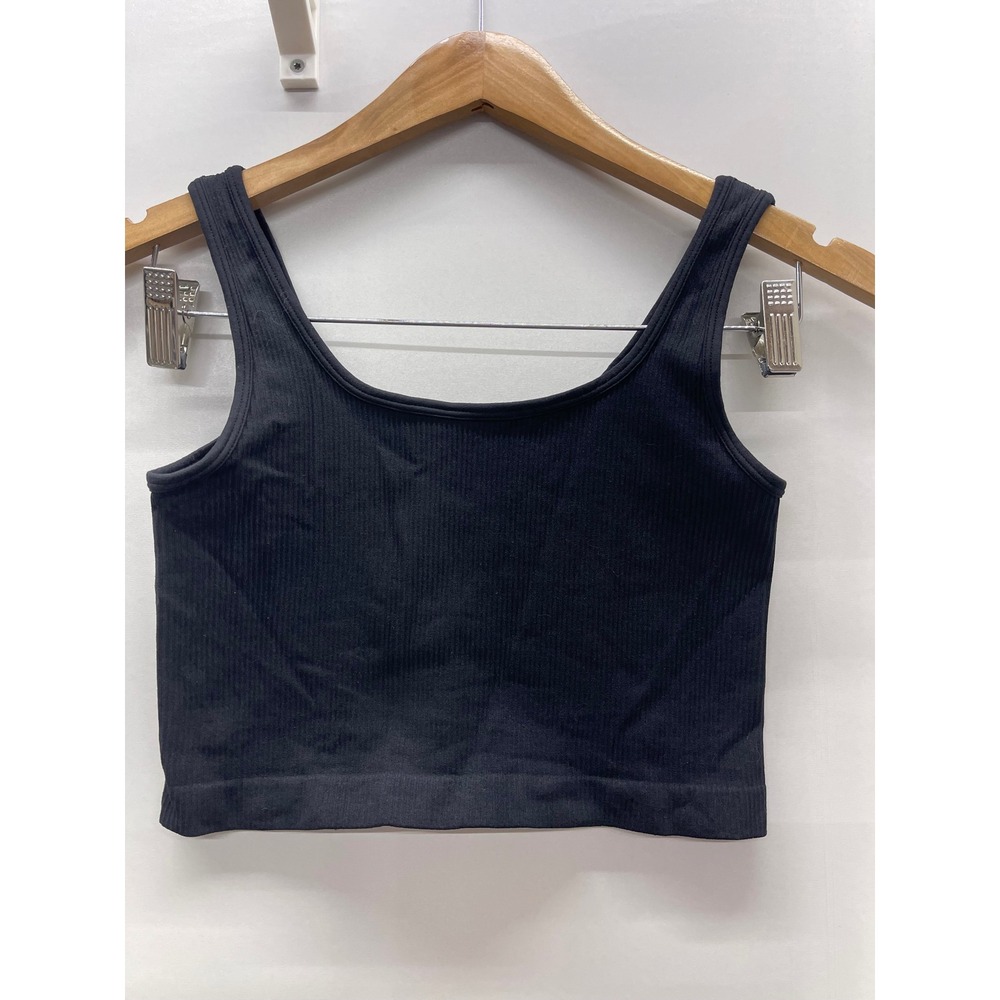 OQQ Womens Ribbed Seamless Crop Top Black Scoop Neck Small Workout Tank